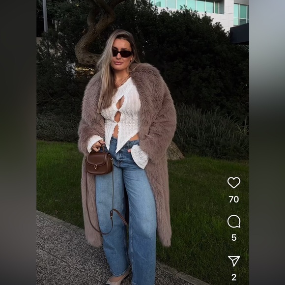 ZARA TAUPE GRAY LONG FAUX FUR COAT - Picture 7 of 16